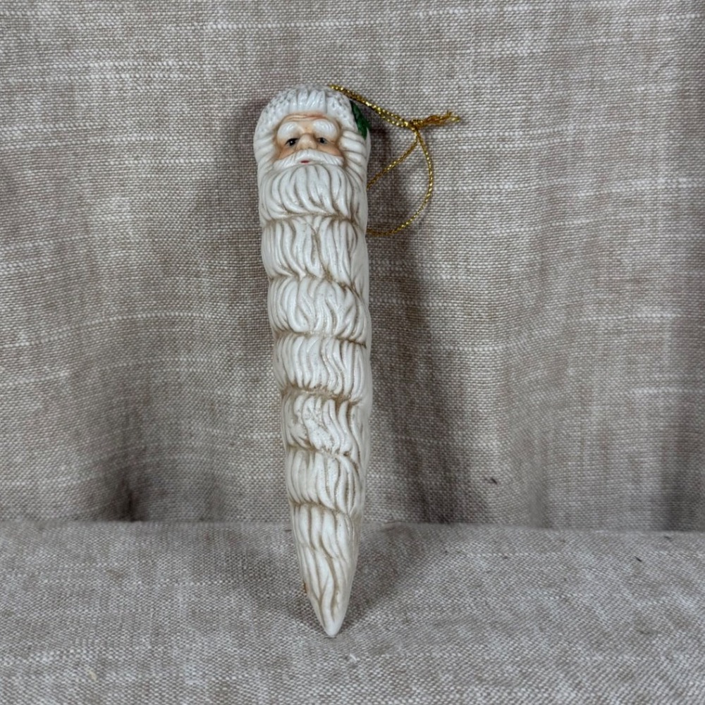 Vintage Ceramic Santa Icicle Christmas Ornament Long Beard 5.5 Inch